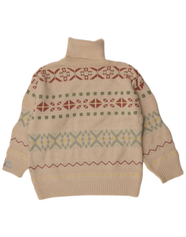 Vintage Dame Roll Neck Jumper Sweater UK 16 Large White Fair Isle