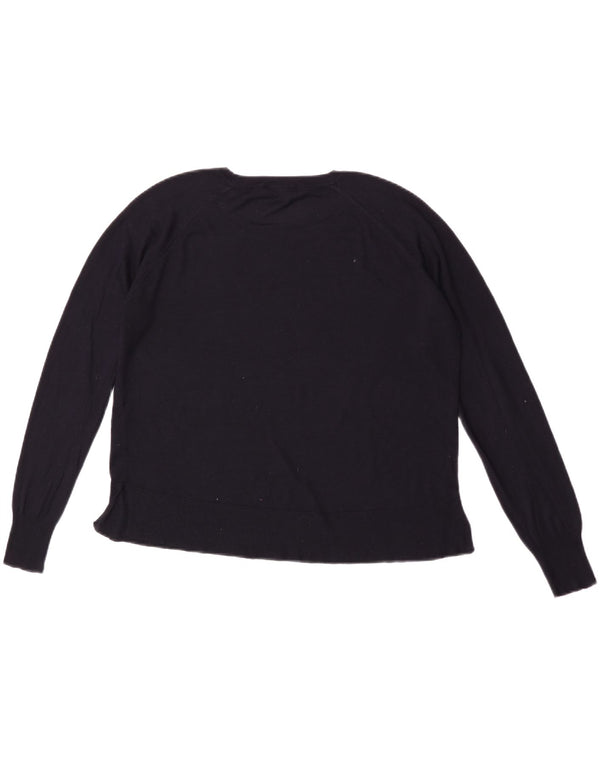 Zara Womens Crop Boat Neck Jumper Sweater UK 14 Medium Navy Blue Viscose