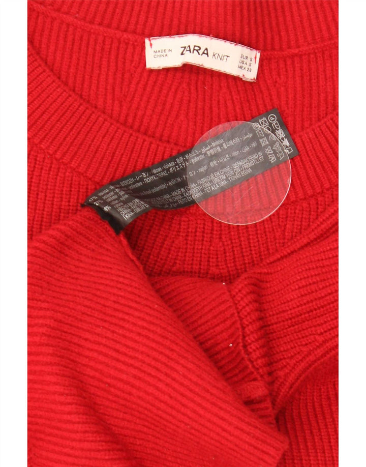 Zara Dame Oversized Crew Neck Jumper Sweater UK 10 Small Red Viscose