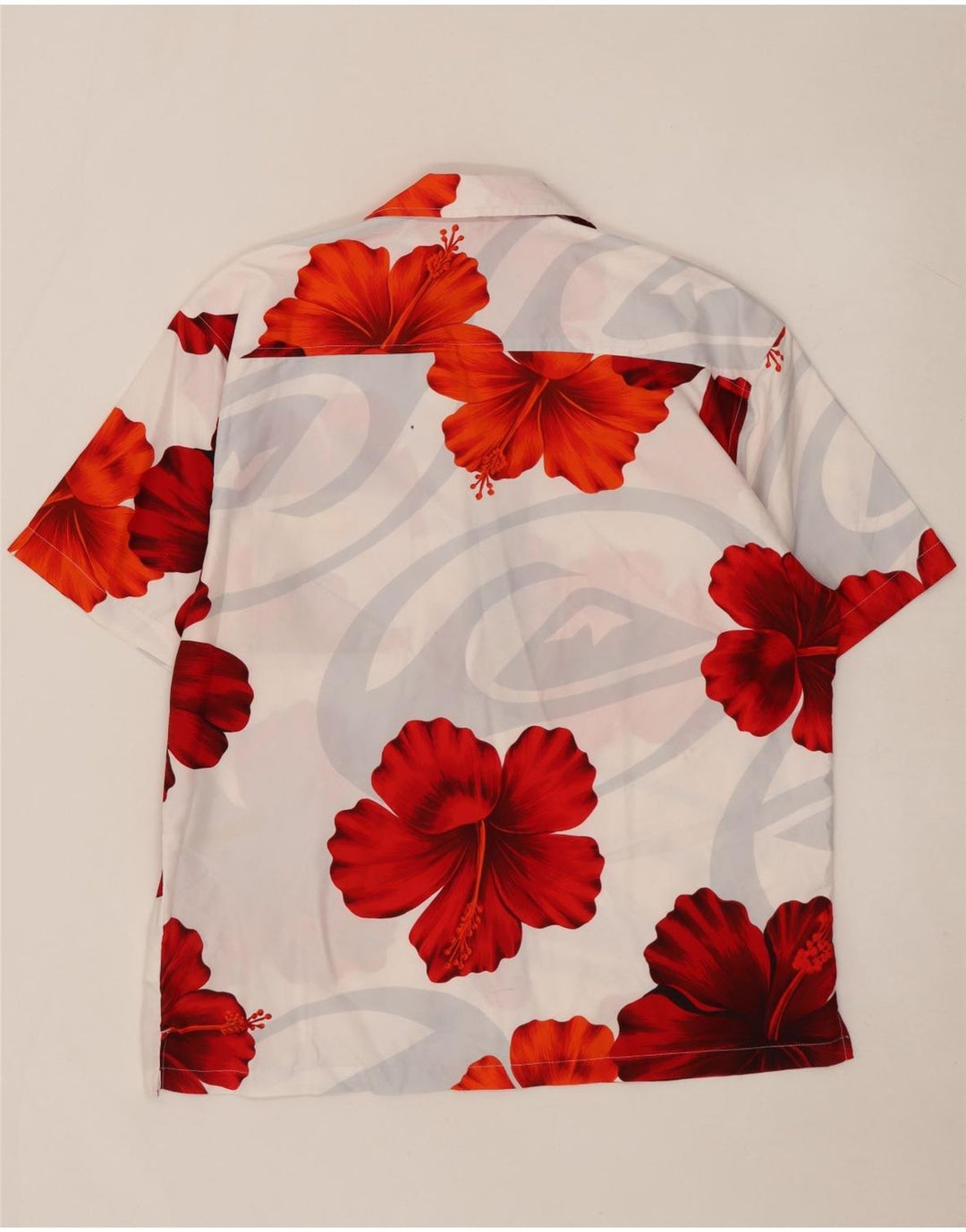 Quiksilver kortærmet herreskjorte stor hvid blomstret polyester