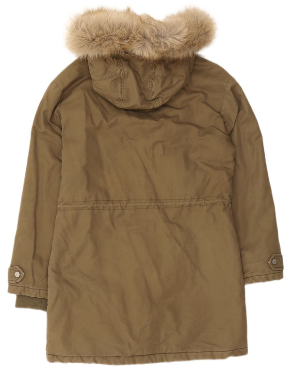 Tommy Hilfiger Dame Hætte Oversized Parka Jakke UK 6 XS Khaki Bomuld
