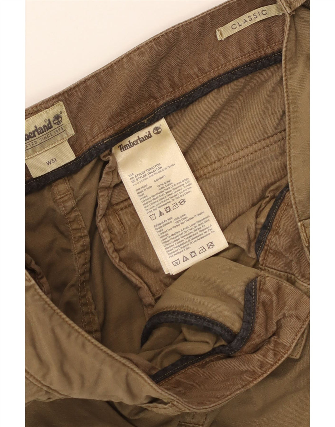 TIMBERLAND Herre Classic Fit Cargo Shorts W31 Medium Khaki Bomuld
