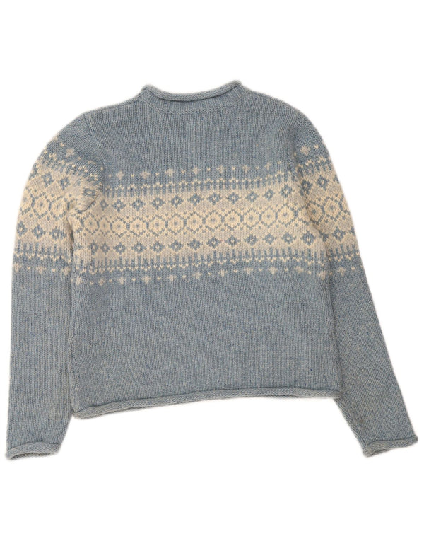 L.L.Bean Dame Rullehalset sweater UK 14 Medium Blue Fair Isle Wool