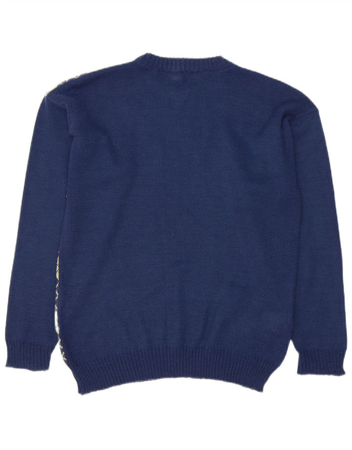Vintage Herre Boat Neck Jumper Sweater Medium Navy Blue Argyle/Diamond