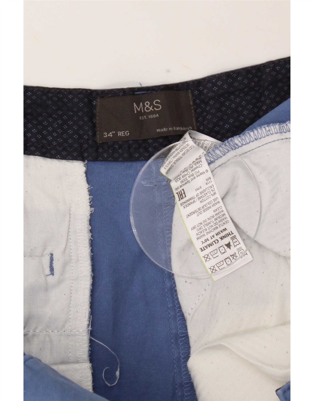 Marks & Spencer Herre Chino Shorts W34 Large Blue Cotton