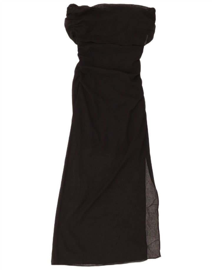ZARA Dame Maxi Off Shoulder Kjole UK 8 Small Black Polyester