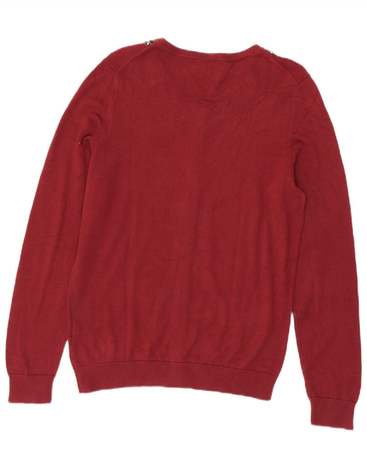 Tommy Hilfiger Dame Cardigan Sweater UK 12 Medium Maroon Bomuld