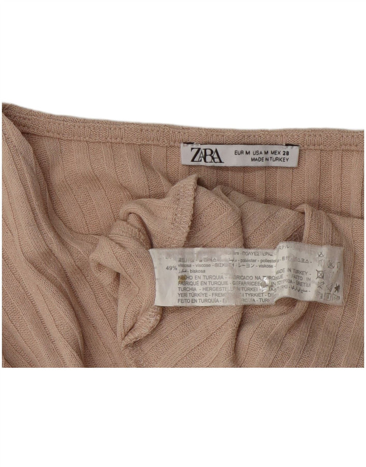 Zara Womens Crop Bluse Top UK 12 Medium Beige Polyester