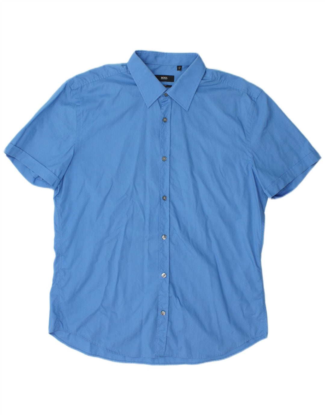 Hugo Boss Kortærmet Slim Fit Skjorte til mænd Størrelse 41 16 Stor Blå Bomuld