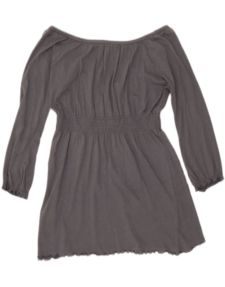 ZARA Dame Trafaluc 3/4 ærmet bluse top UK 12 mellemgrå bomuld