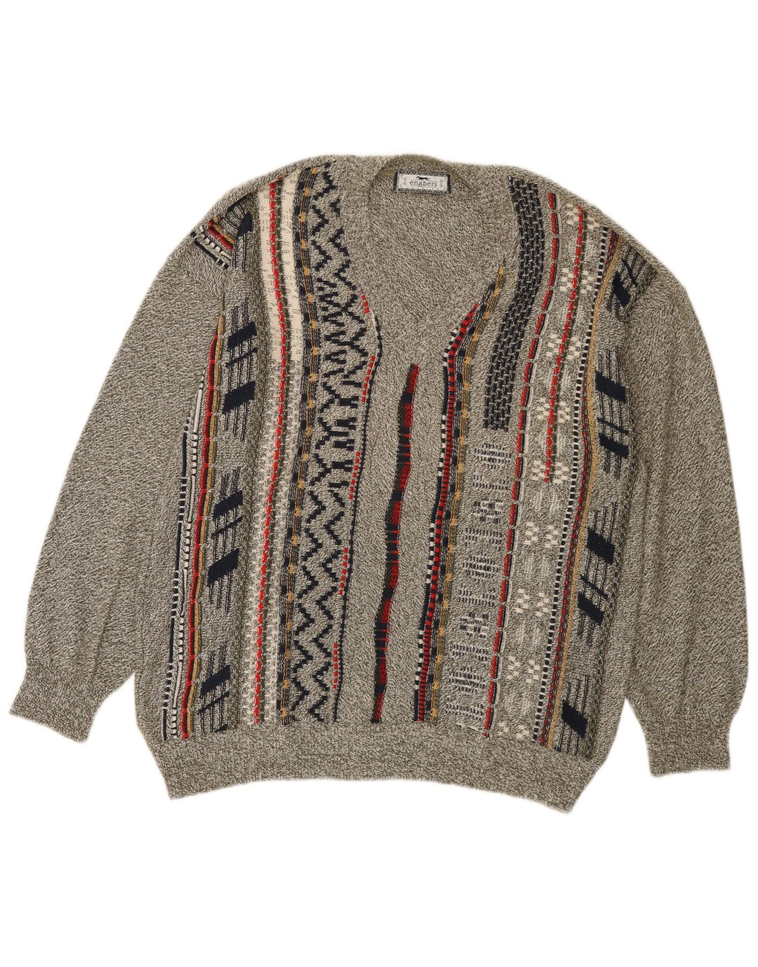 Engbers Herre V-hals sweater IT 50 Mellem grå stribet bomuld