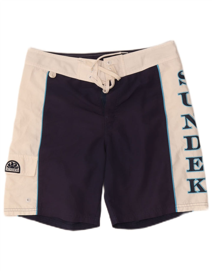 Sundek Herre grafiske svømmeshorts Medium Navy Blue Colourblock Polyester