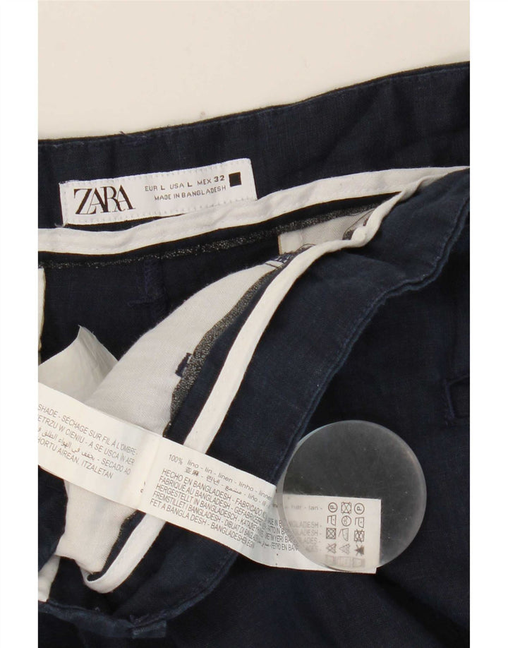 Zara Dame Chino Shorts Large W32 Navy Blue Linen