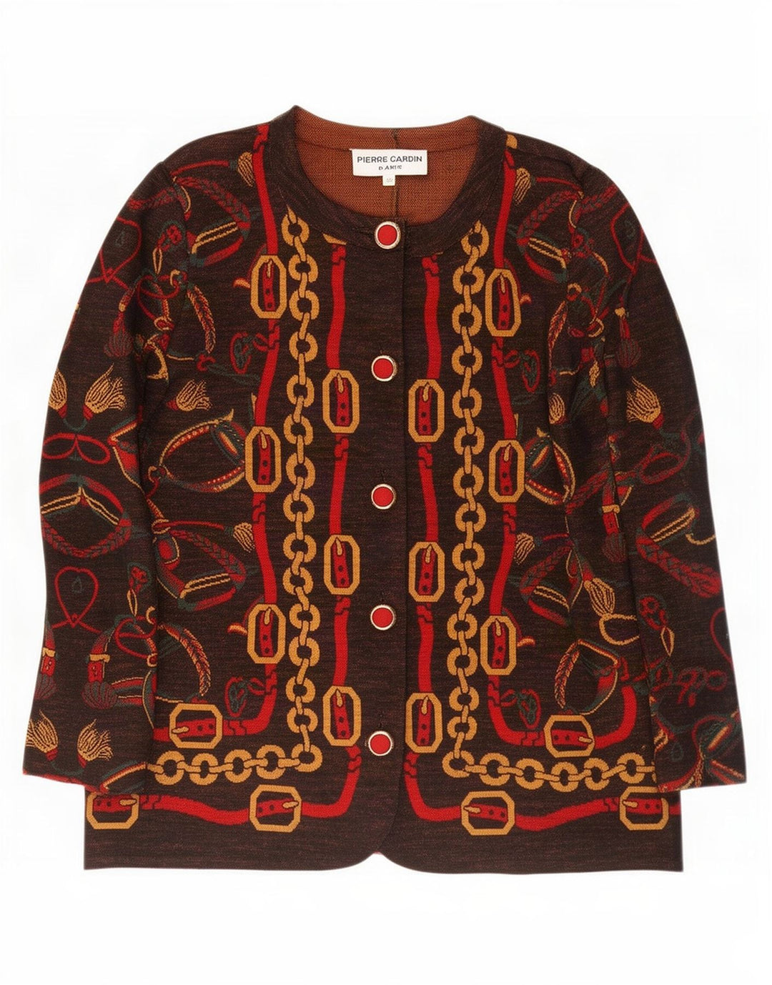 Pierre Cardin Dame abstrakt mønster 5-knaps blazerjakke IT 48 XL Brun