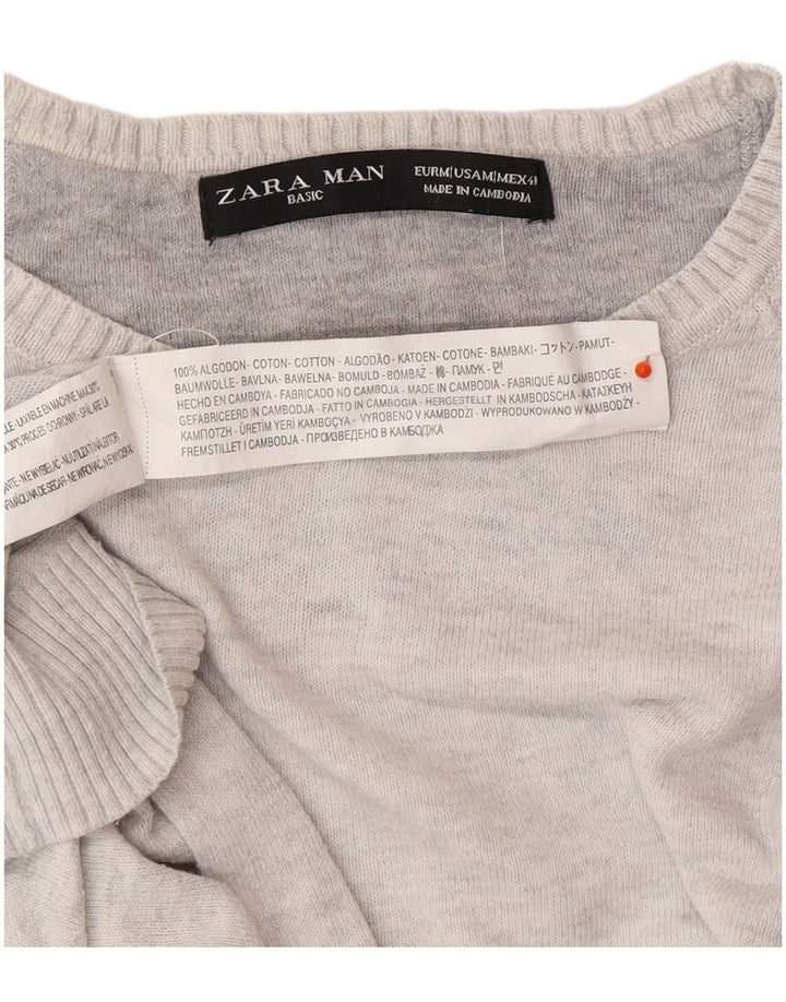ZARA Mens Crew Neck Jumper Sweater Medium Grey Cotton
