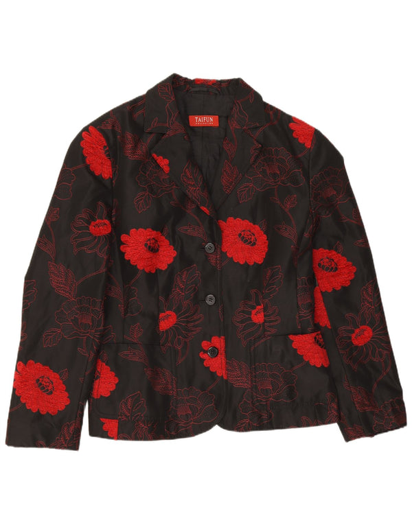 Taifun Womens 3 Button Blazer Jacket UK 14 Large Black Floral