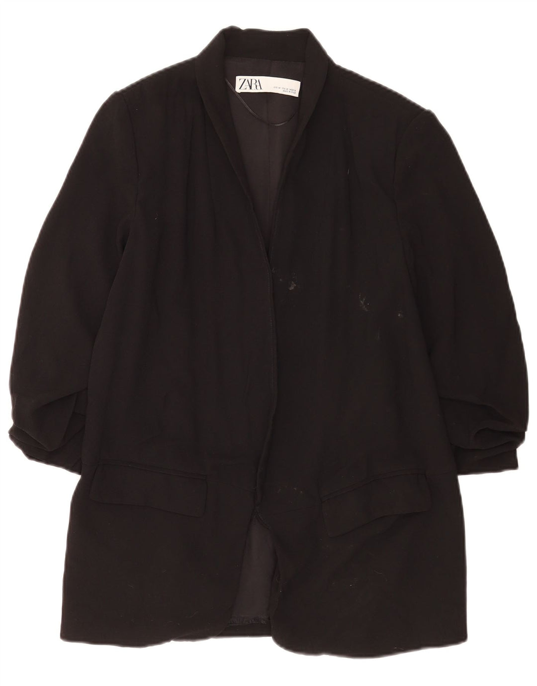 Zara Dame 3/4 ærmet åben blazerjakke UK 14 Medium Sort Polyester