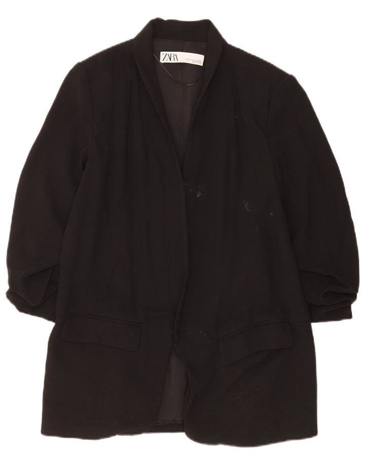 Zara Dame 3/4 ærmet åben blazerjakke UK 14 Medium Sort Polyester