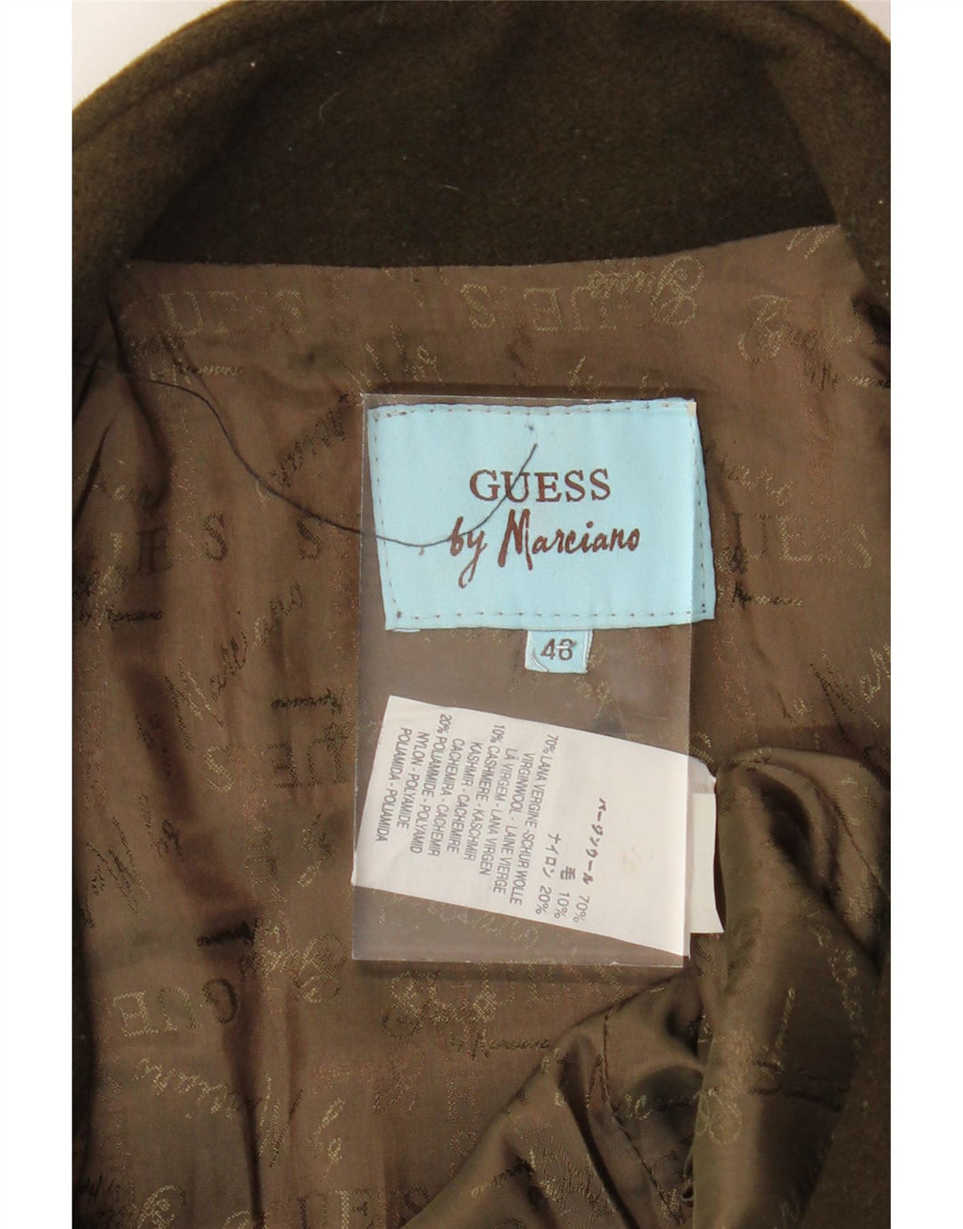 GUESS Womens Overcoat IT 48 XL Green Virgin Wool Vintage Guess and Second-Hand Guess from Messina Hembry 