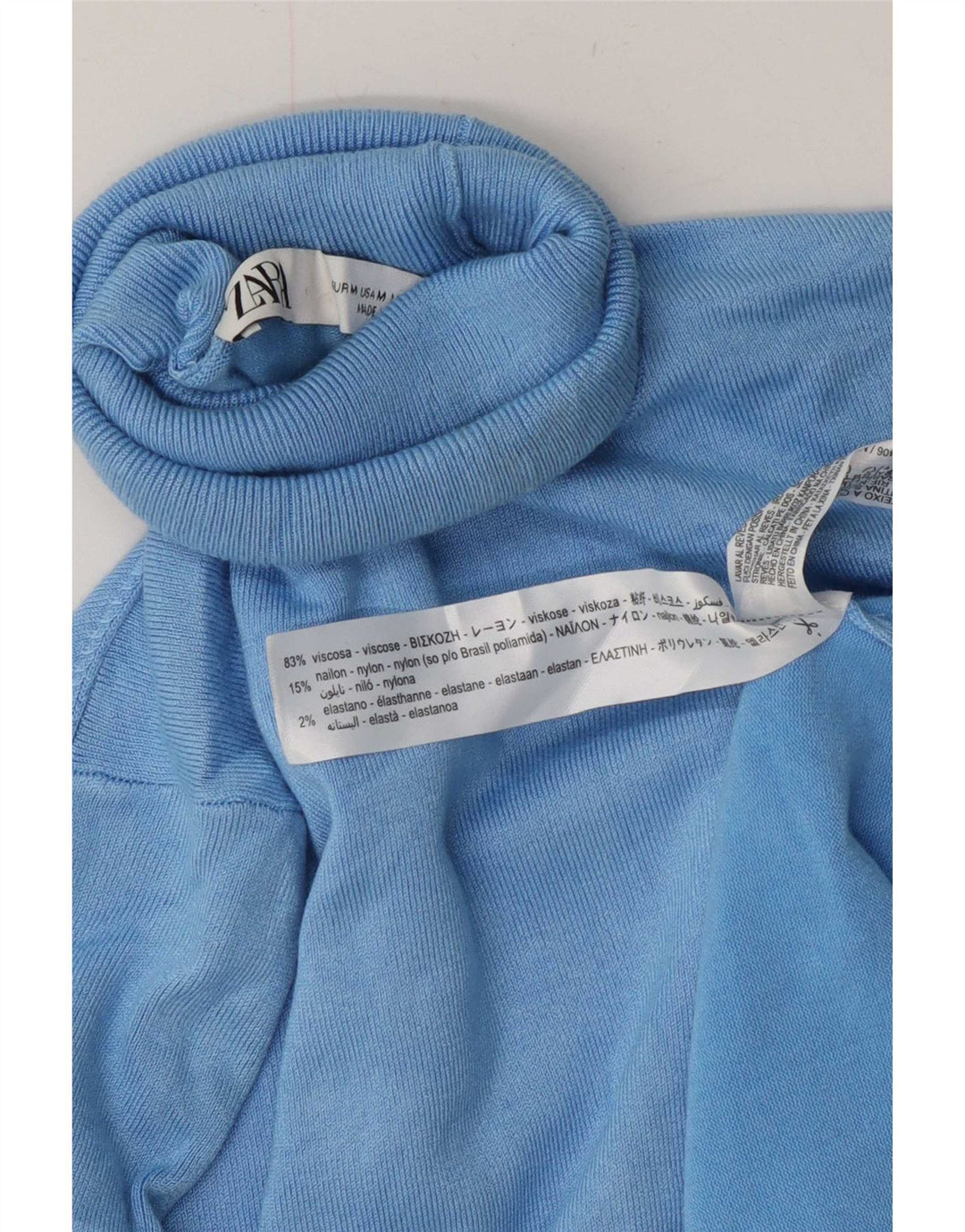 Zara Dame Rullehals Sweater UK 12 Medium Blue Viscose