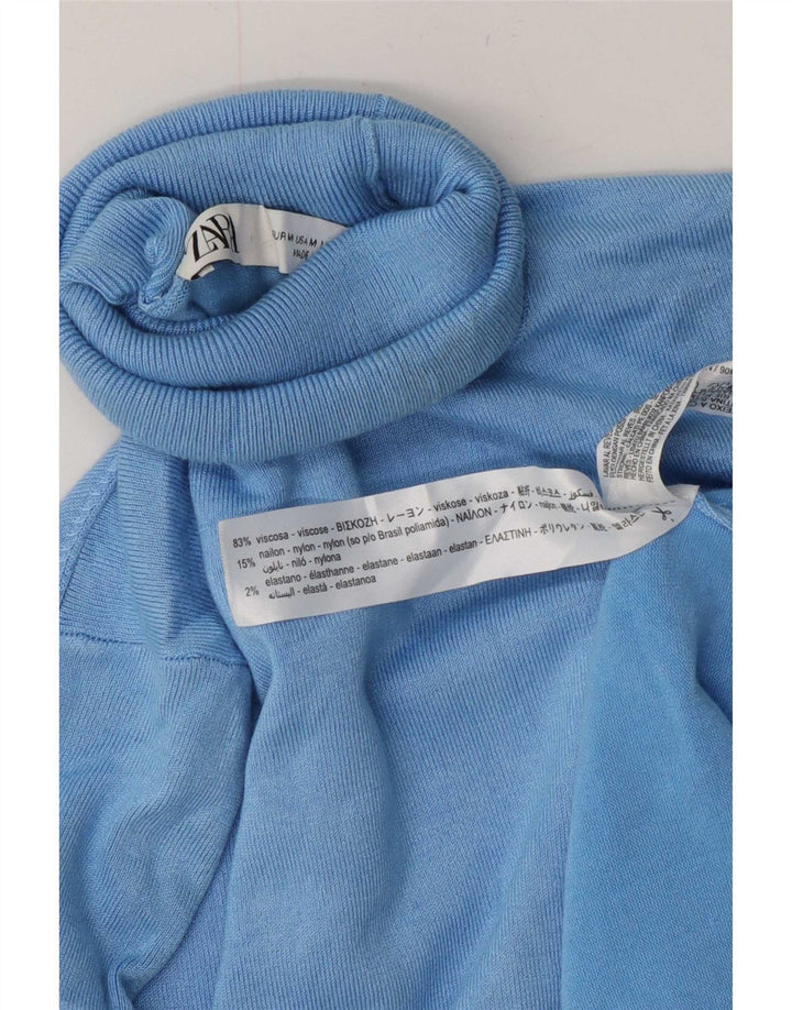 Zara Dame Rullehals Sweater UK 12 Medium Blue Viscose