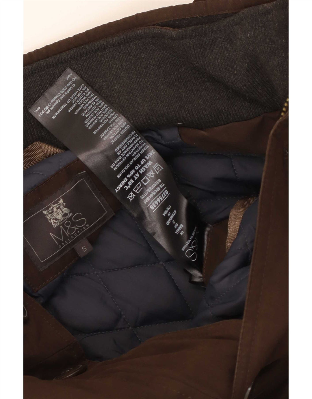 Marks & Spencer Herre polstret frakke UK 36 Lille brun bomuld