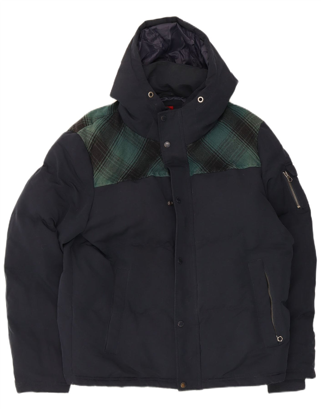 Superdry Skijakke med hætte til mænd UK 42 XL marineblå ternet polyester