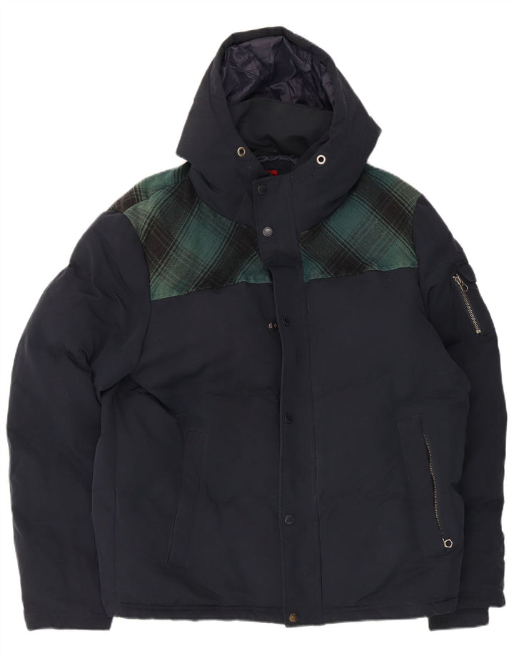 Superdry Skijakke med hætte til mænd UK 42 XL marineblå ternet polyester