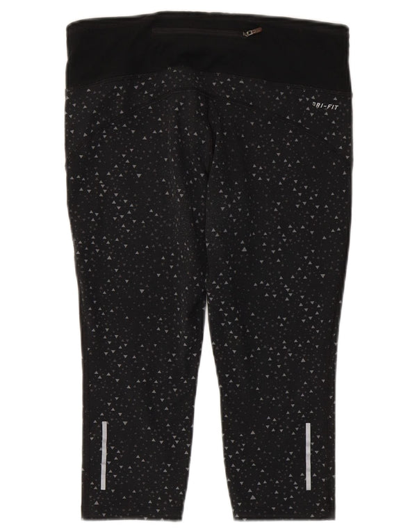 Nike Dame Dri Fit Capri Leggings UK 10 Small Black Geometric Polyester