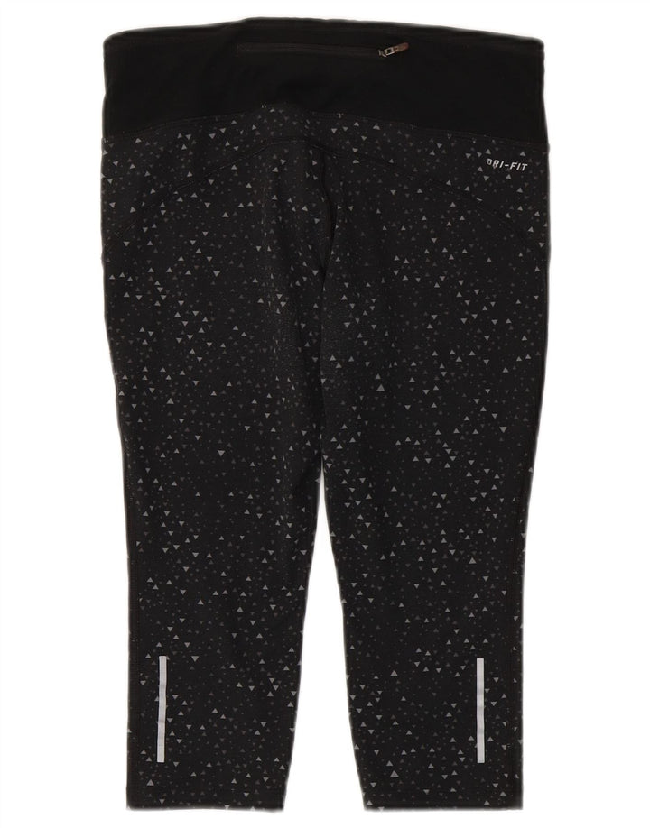 Nike Dame Dri Fit Capri Leggings UK 10 Small Black Geometric Polyester