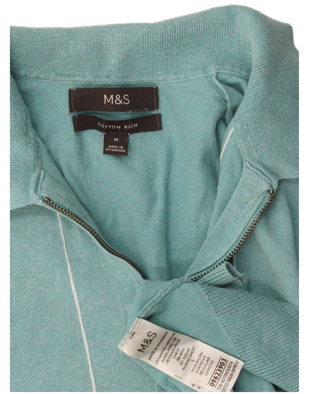 Marks & Spencer Herre kortærmet poloshirt Medium turkis stribet