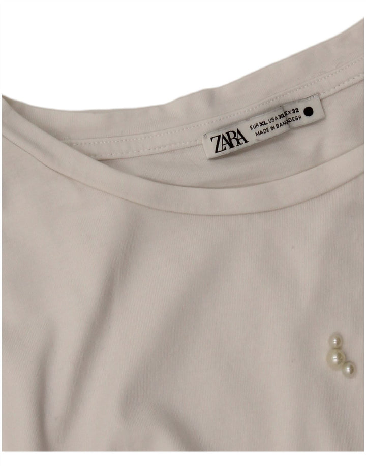 Zara Dame T-Shirt Top UK 18 XL Hvid Plettet
