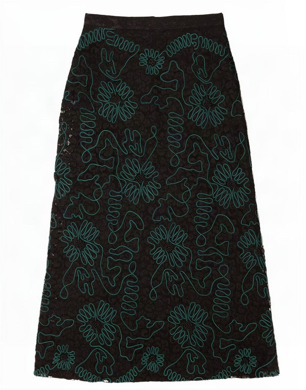 Vintage Womens Maxi Skirt Small W26 Black Floral