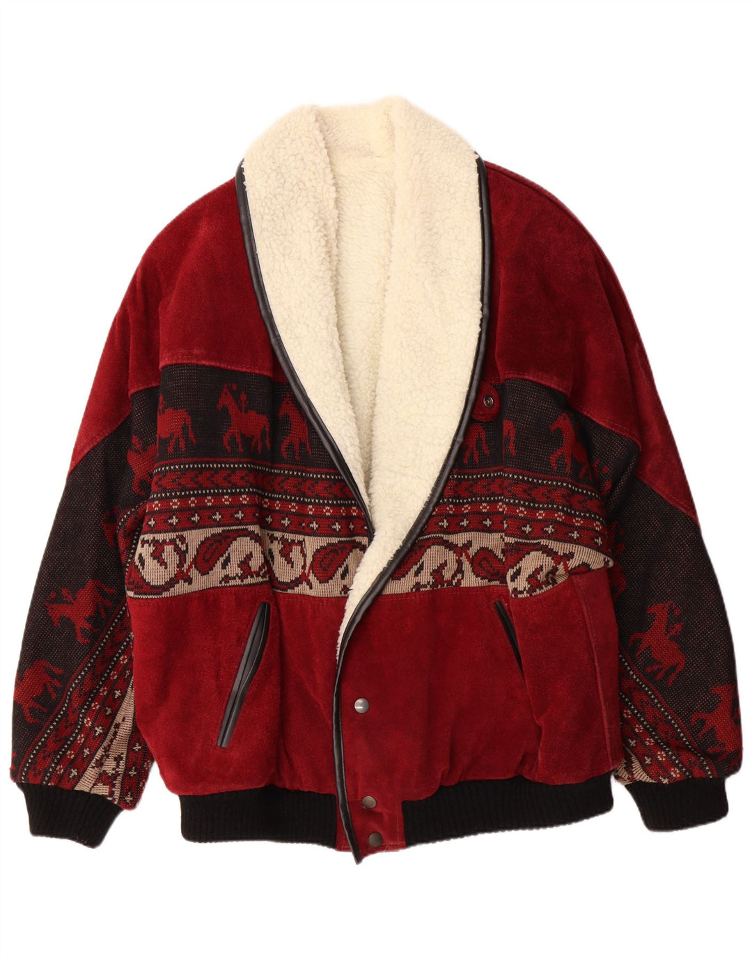 C&A Herre Sherpa Ruskindsjakke UK 40 Large Red Fair Isle Læder