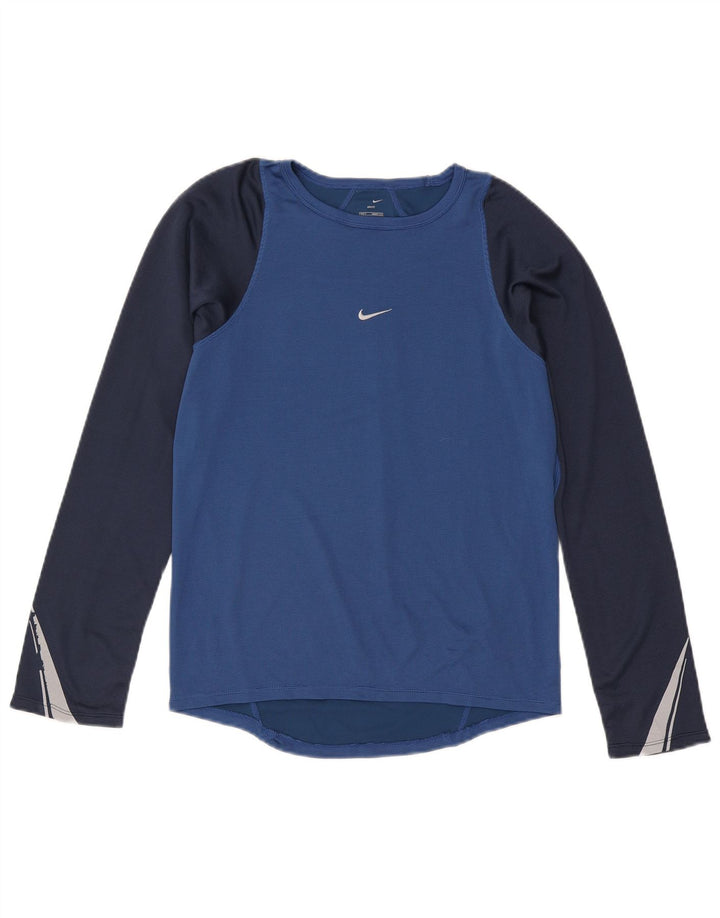 Nike Herre Top Langærmet UK 36/38 Small Blue Colourblock Polyester