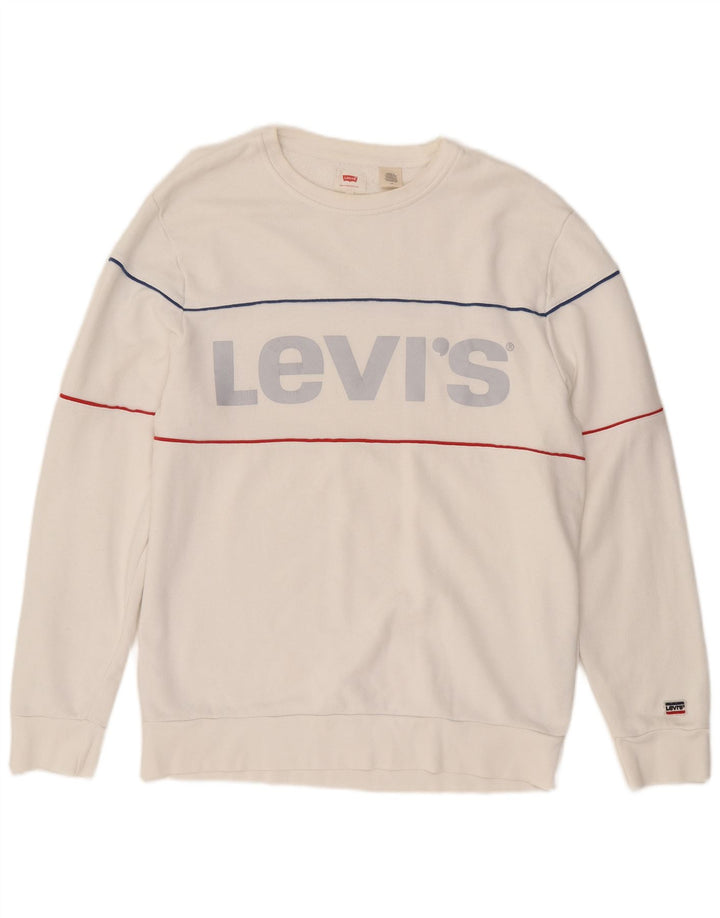LEVI'S Mens Graphic Sweatshirt Jumper Large White Cotton