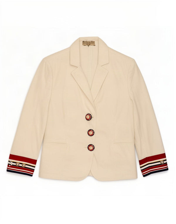 Elisa Fanti Dame 3 Button Blazer Jacket IT 48 XL Hvid Colourblock