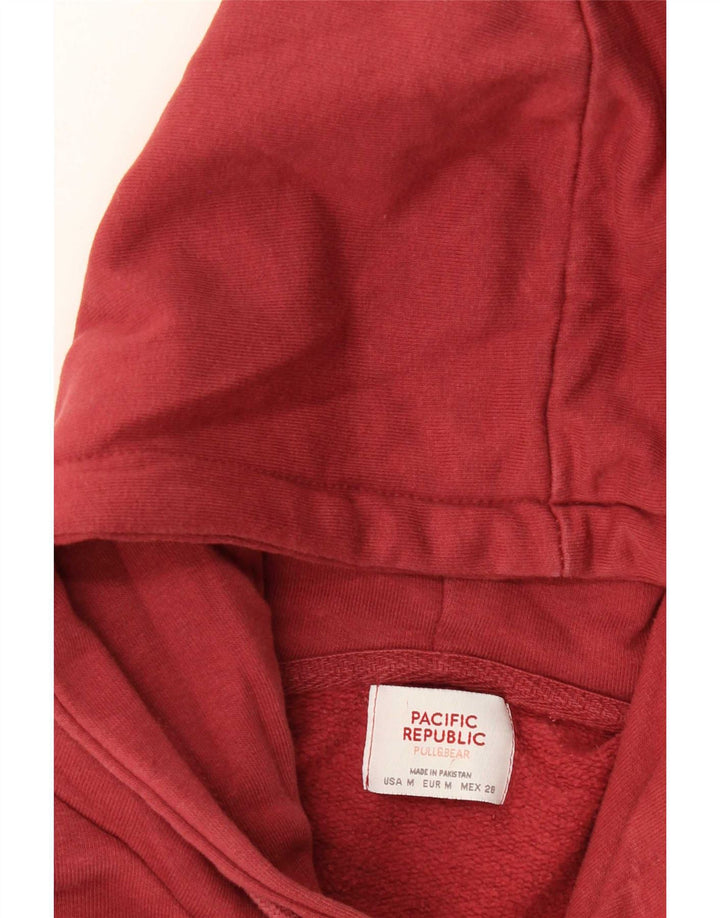 Pull & Bear Dame Oversized Crop Grafisk Hoodie Jumper UK 14 Medium Rød