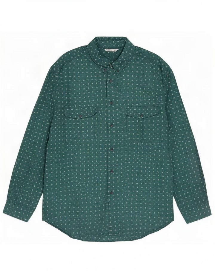 Vintage herreskjorte 2XL grøn plettet silke