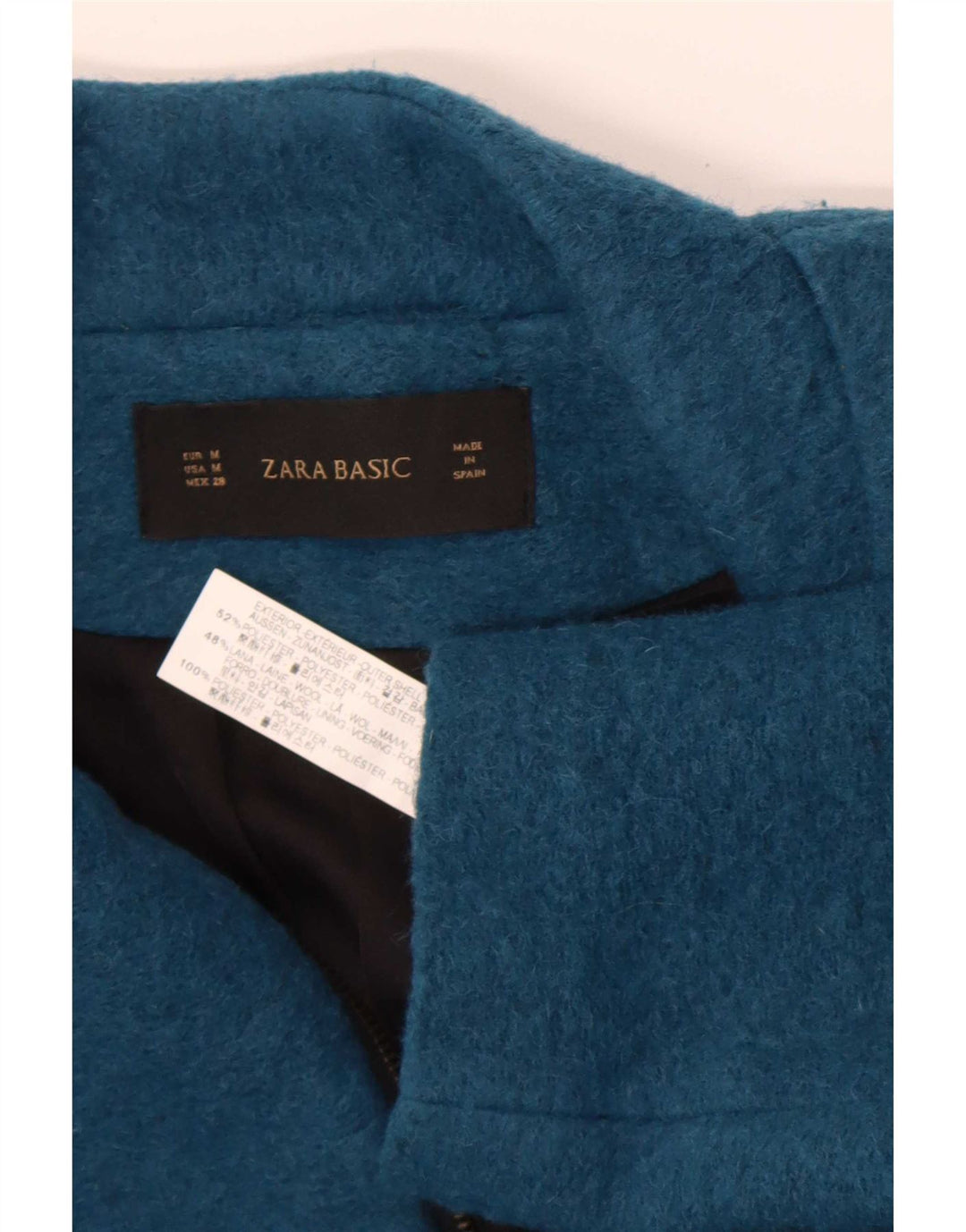 Zara Dame Overfrakke UK 14 Medium Navy Blue Polyester