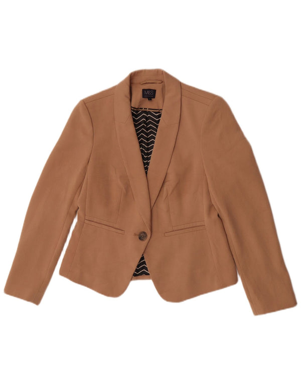 Marks & Spencer Womens 1 Button Blazer Jacket UK 12 Medium Brown Polyester