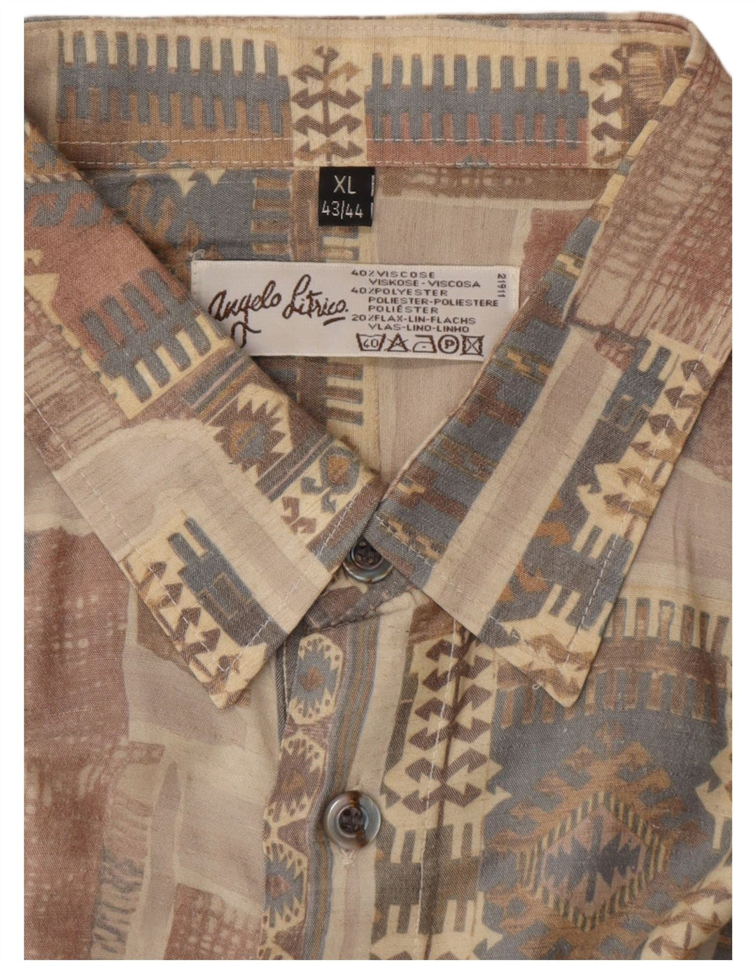 ANGELO LITRICO Herreskjorte str. 43/44 XL Beige Geometric Viscose Aztec