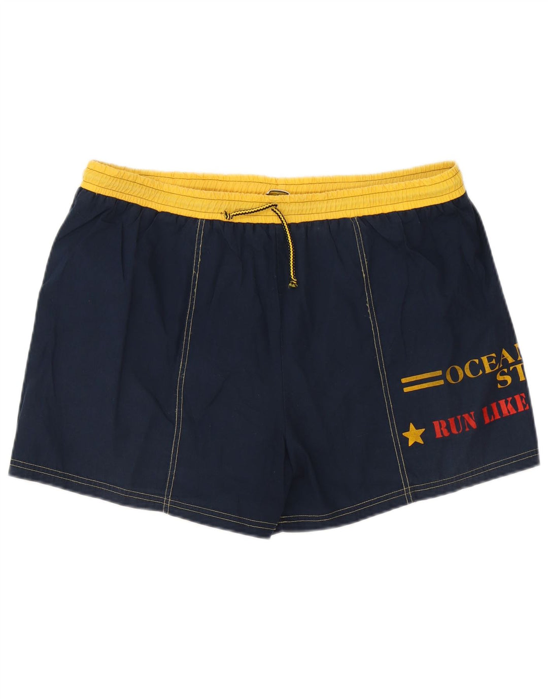 Vintage grafiske badeshorts til mænd store marineblå farveblok