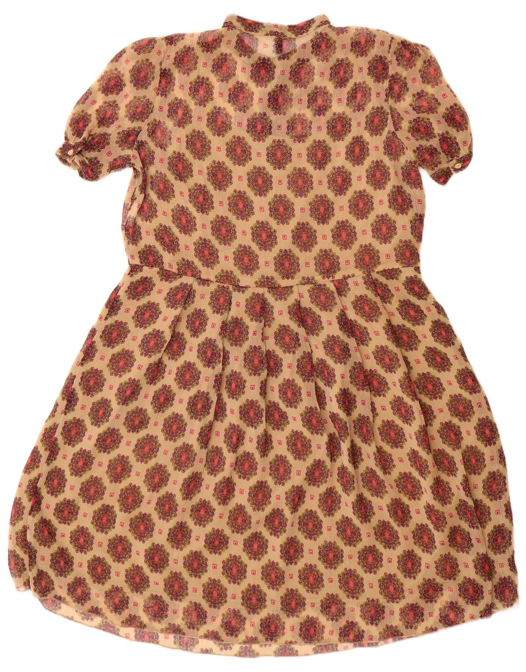 Benetton Dame A-Line Kjole UK 12 Medium Beige Floral