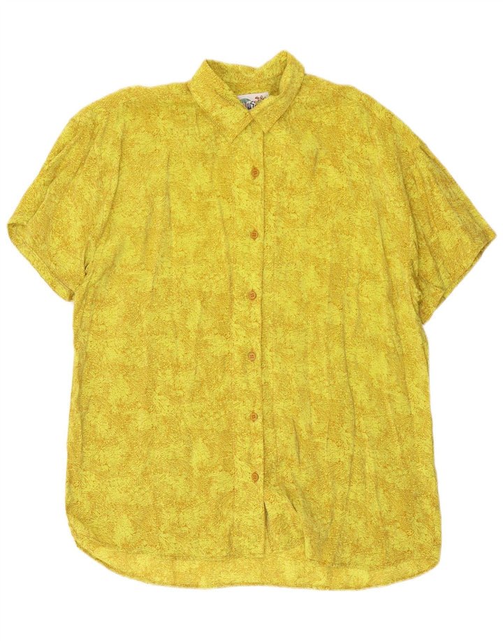 Vintage kvinders oversize abstrakt mønster skjortebluse UK 10 Small Yellow