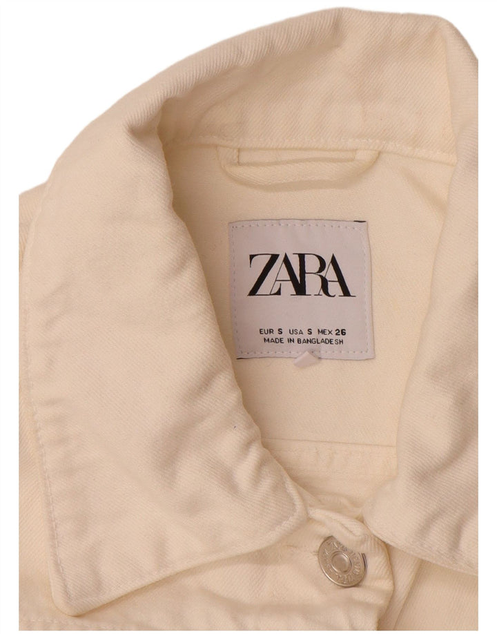 ZARA Dame Oversized Denim Jacket UK 10 Small White Bomuld