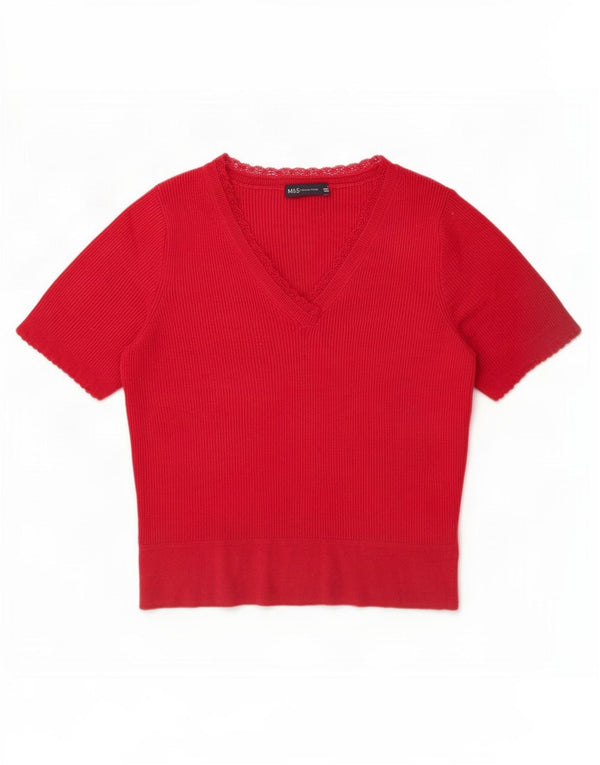 Marks & Spencer Womens Short Sleeve Blouse Top UK 16 Large Red Acrylic