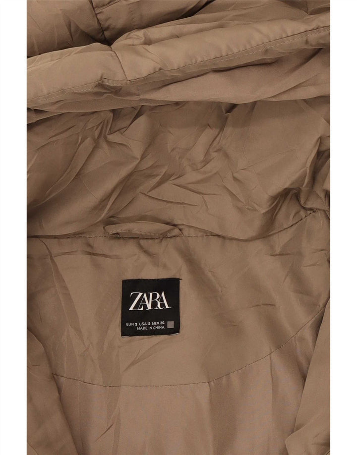 Zara Dame Hætte Oversized Polstret Jakke UK 10 Lille Brun Polyester