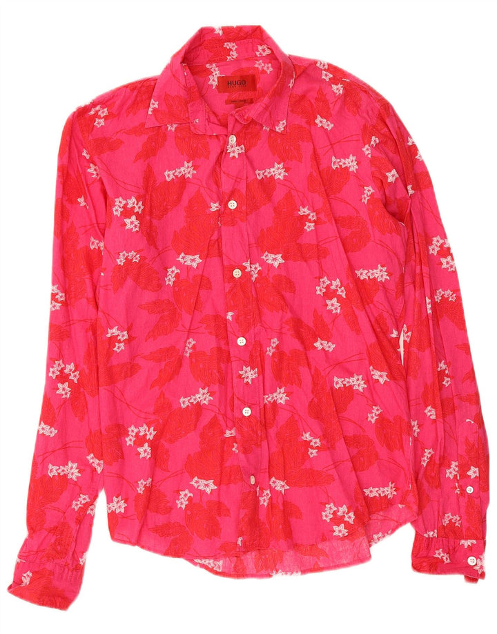 Hugo Boss herreskjorte lille pink blomstret bomuld