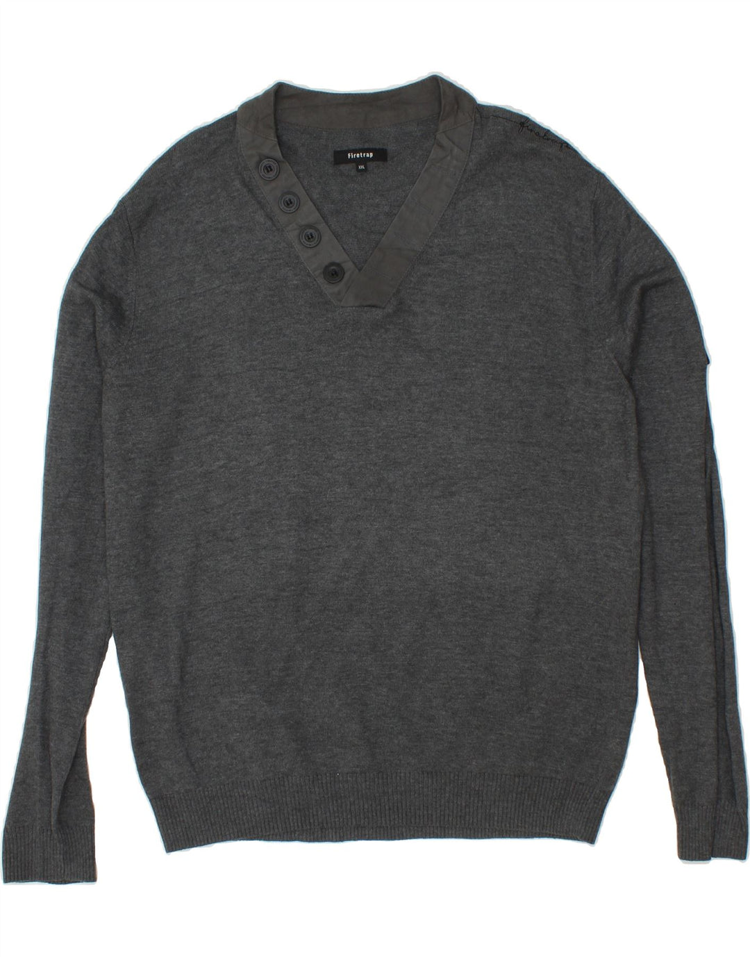 FIRETRAP Mens V-Neck Jumper Sweater 2XL Grey Cotton Vintage Firetrap and Second-Hand Firetrap from Messina Hembry 